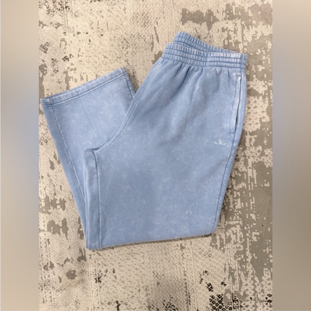 Blue-Washed trefoil zipper pockets drawstring waist L new sweatpants - Picture 2 of 11